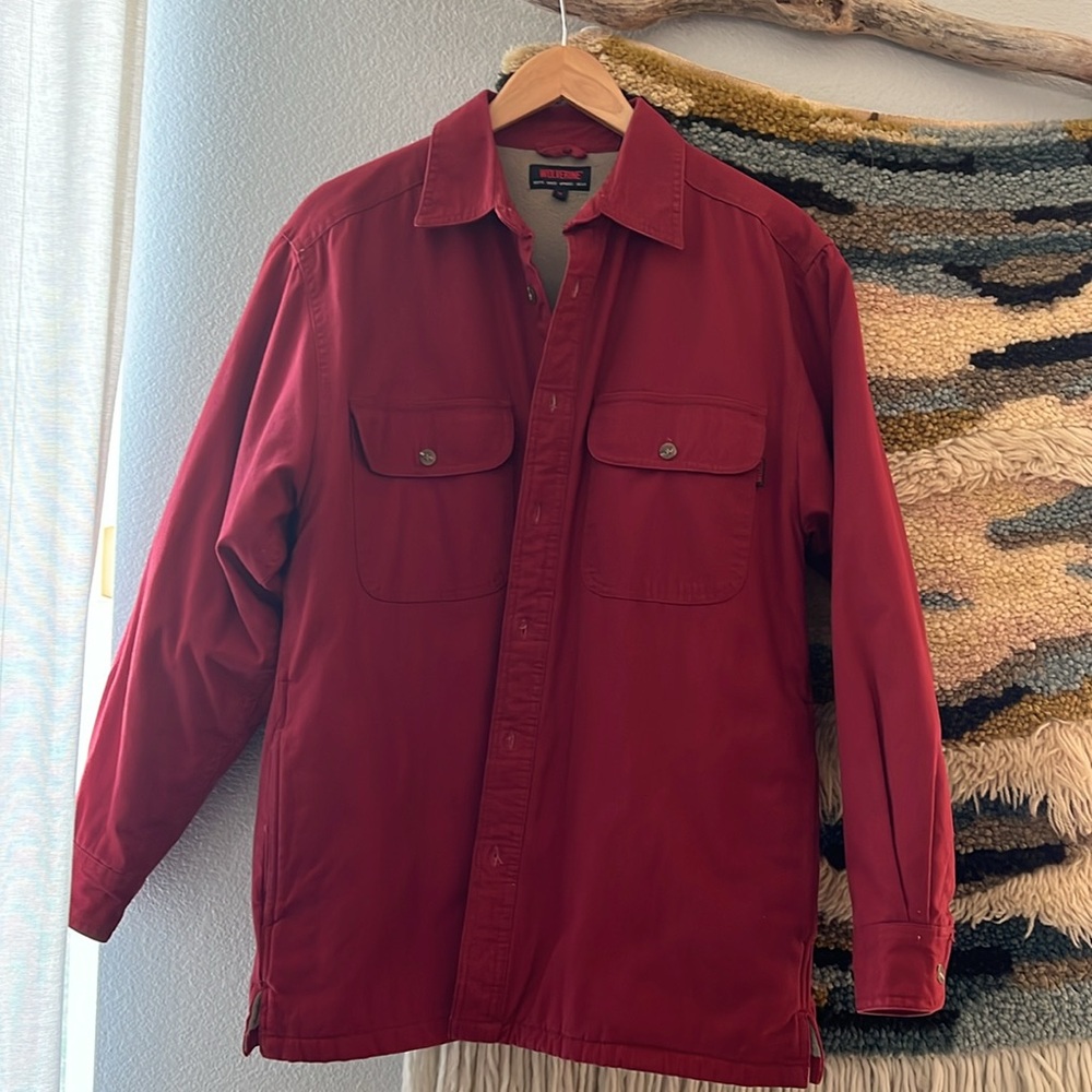 WOLVERINE Men's Workwear Shacket Heavyweight Canva Fleece Lined Burnt Red Size M